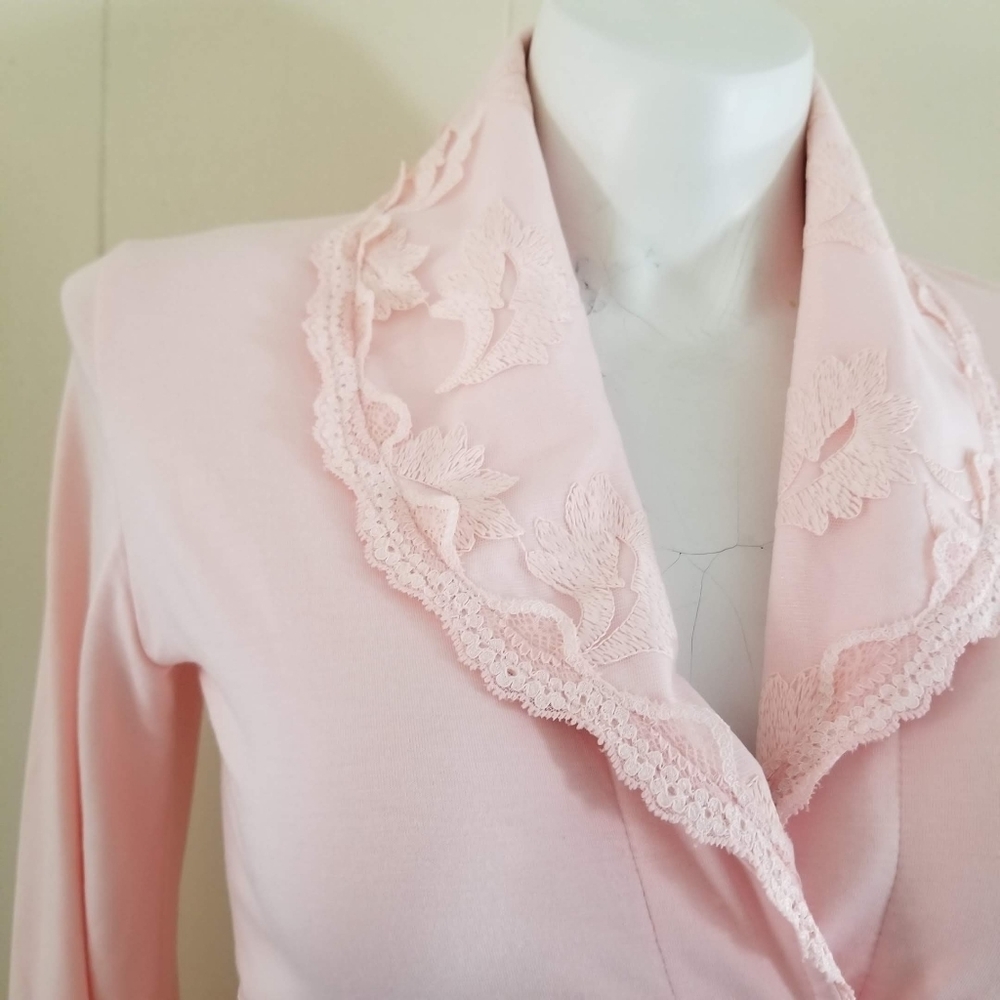 Vintage Tuba Collection Pink Lace Robe Kimono Sleeve Scalloped Trim Size S - Picture 4 of 12